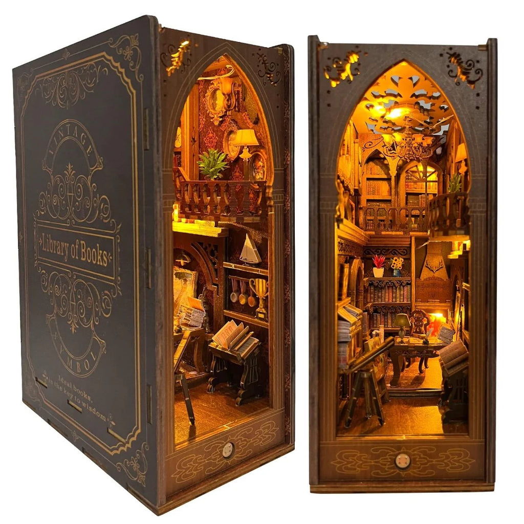 Book Nook Miniature Library Kit with Sensor Light, DIY for Bookshelf