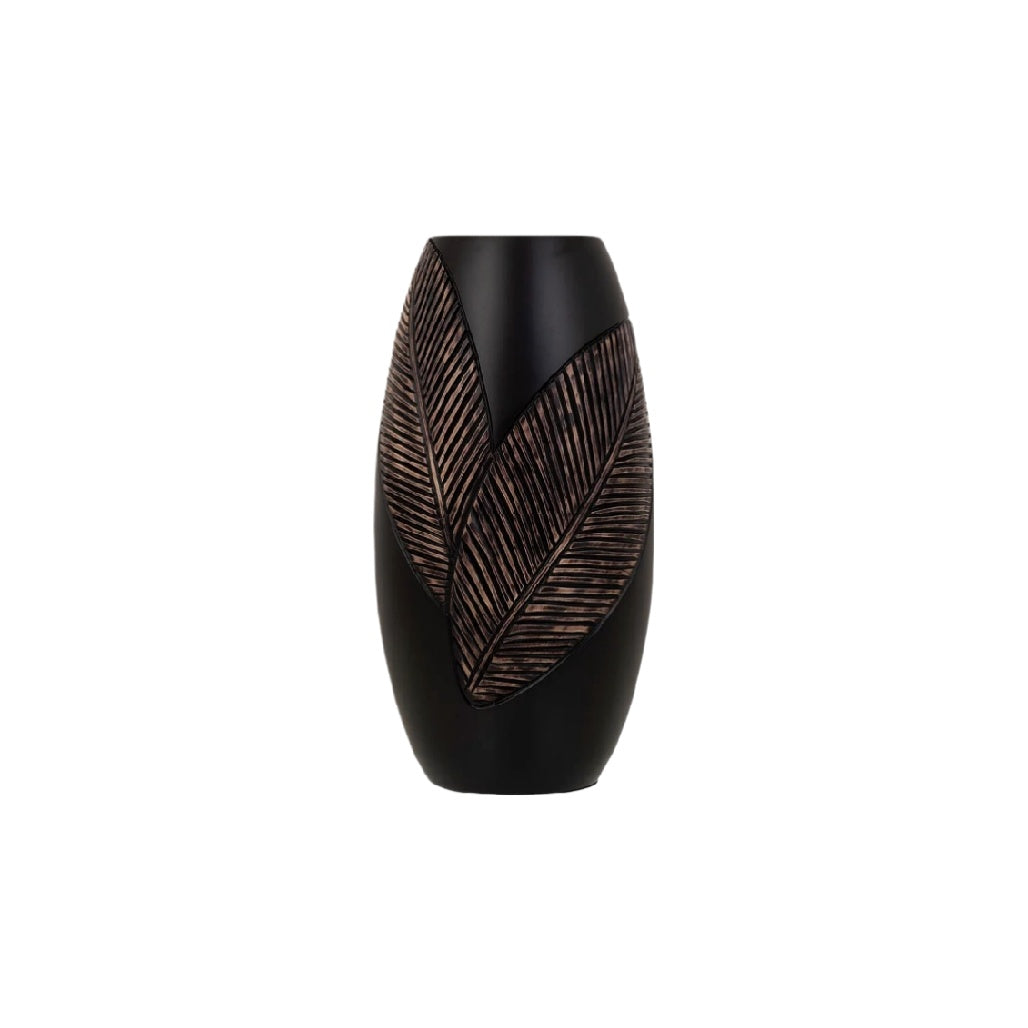 Elegant Black Leaf Pattern Ceramic Vase**