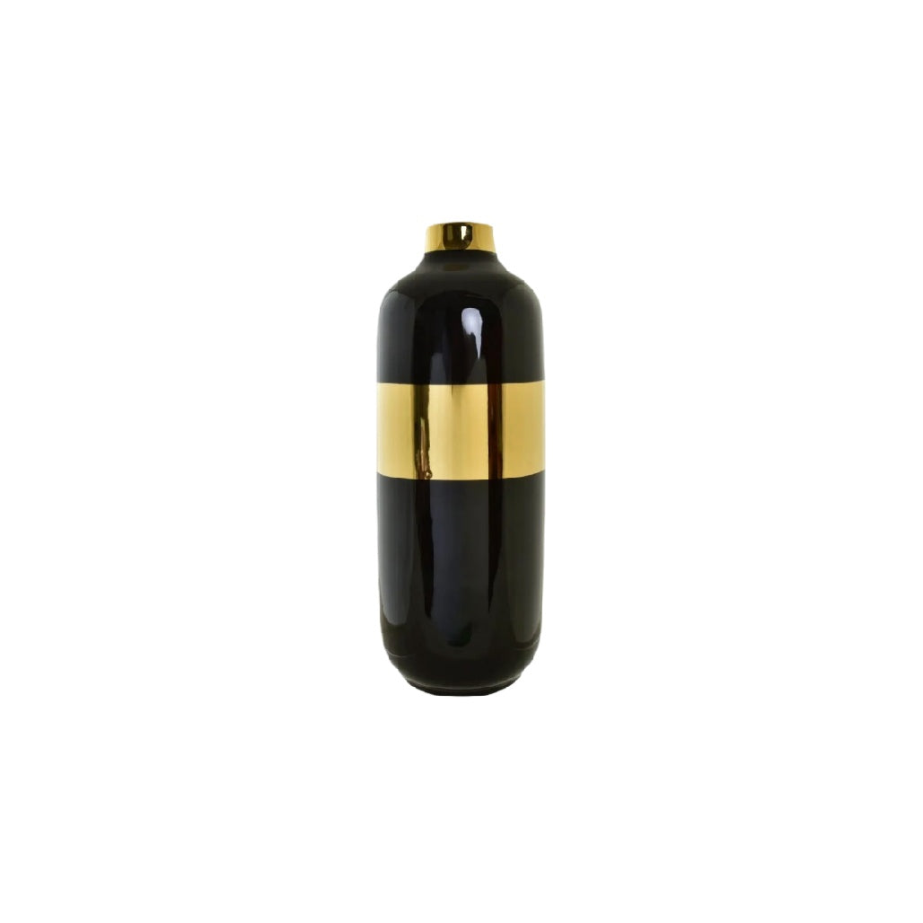 Elegant Black Ceramic Vase with Gold Accent