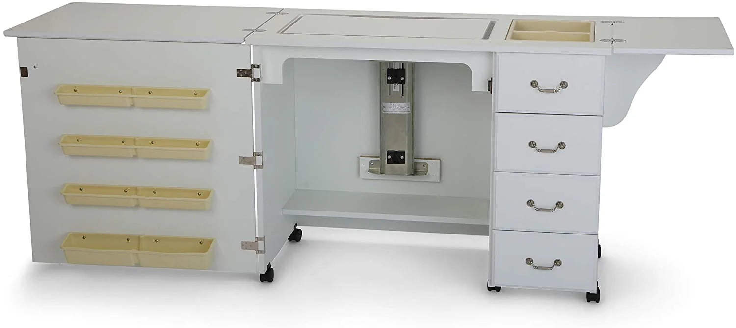 Sewing Cabinet for Sturdy Sewing, Cutting, Quilting, and Crafting with Storage and Airlift, Black Finish