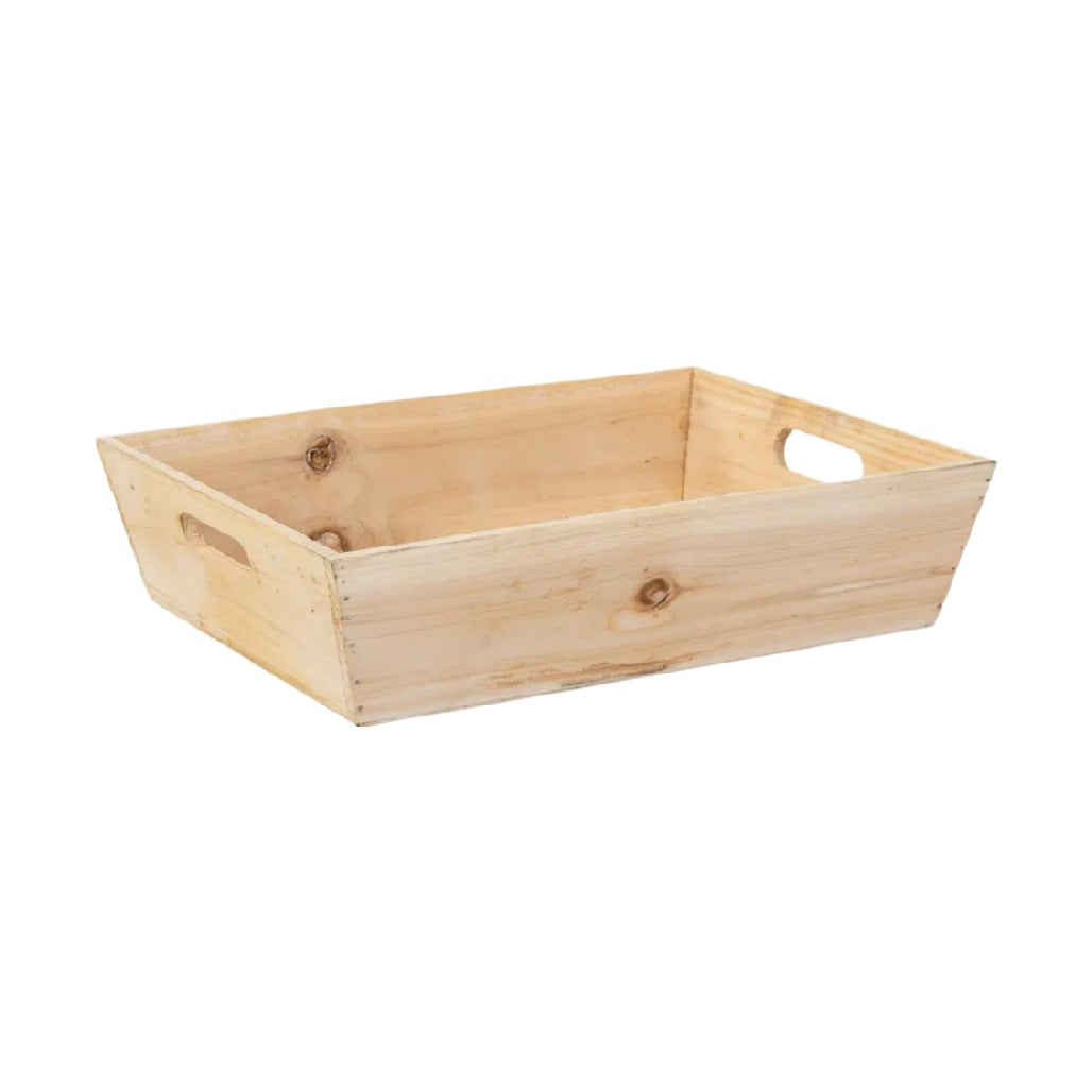 Rustic Wooden Storage Tray with Handles - Natural Pine Design